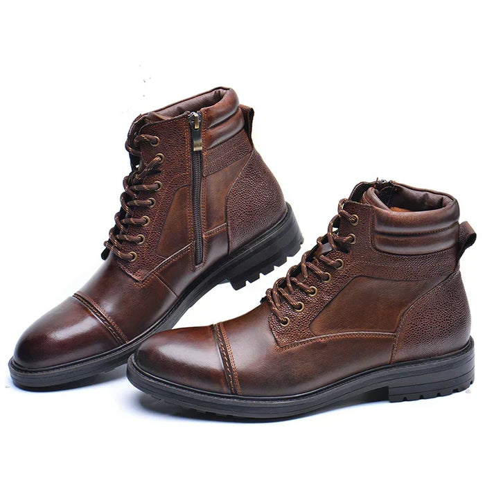 Montarello Men's Leather-Look Boots with Side Zip and Laces