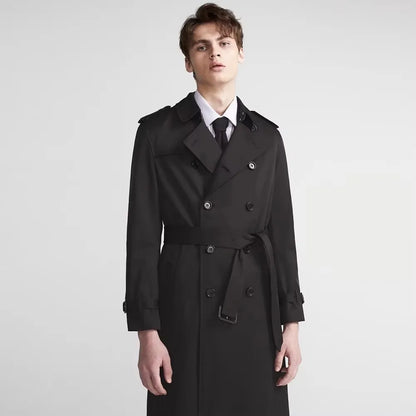 Montarello Men's Belted Trench Coat with Double Breasted Front