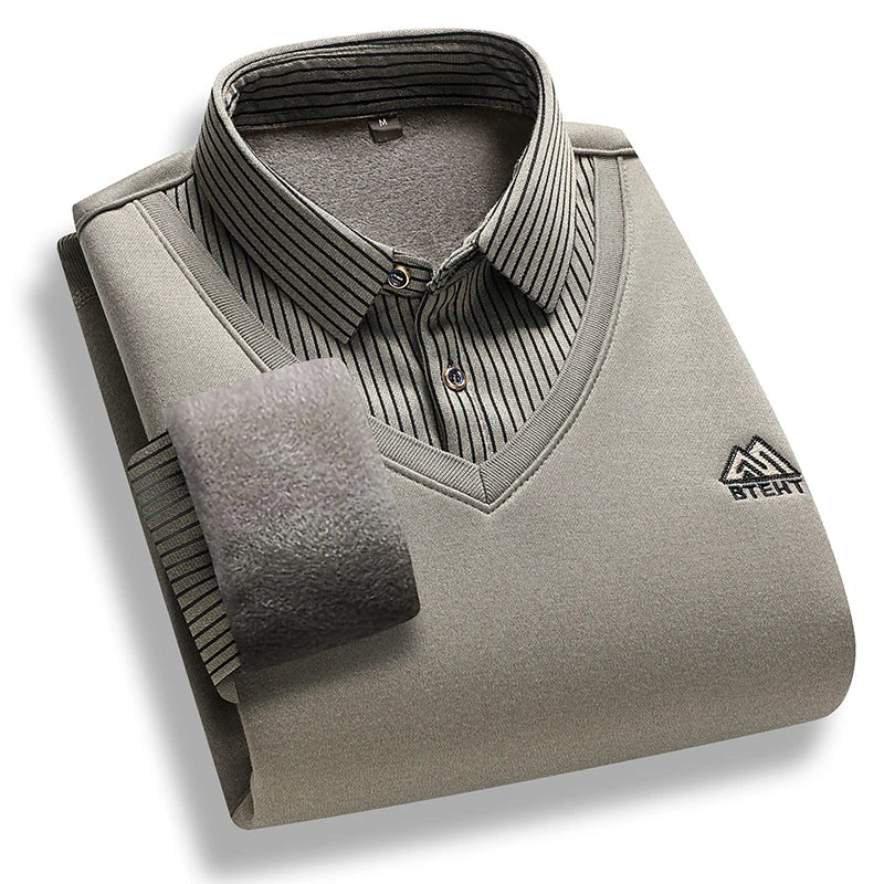 Montarello Men's Polo Sweater with Fleece Lining and Mock Layer