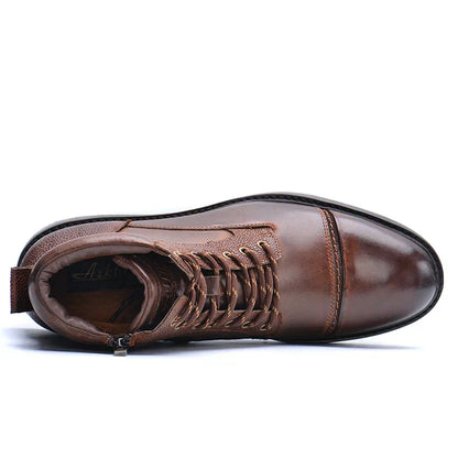 Montarello Men's Leather-Look Boots with Side Zip and Laces