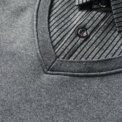 Montarello Men's Polo Sweater with Fleece Lining and Mock Layer