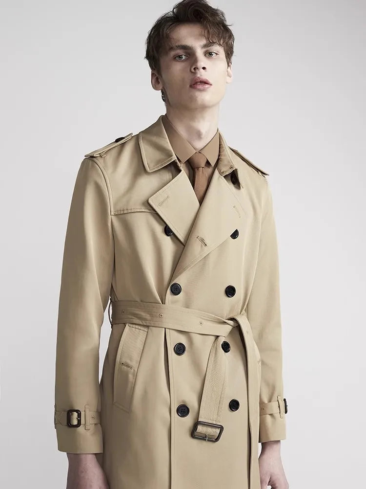 Montarello Men's Belted Trench Coat with Double Breasted Front