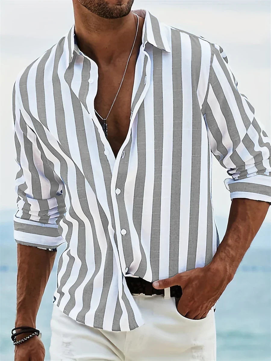 Montarello Men’s Striped Linen Look Summer Shirt