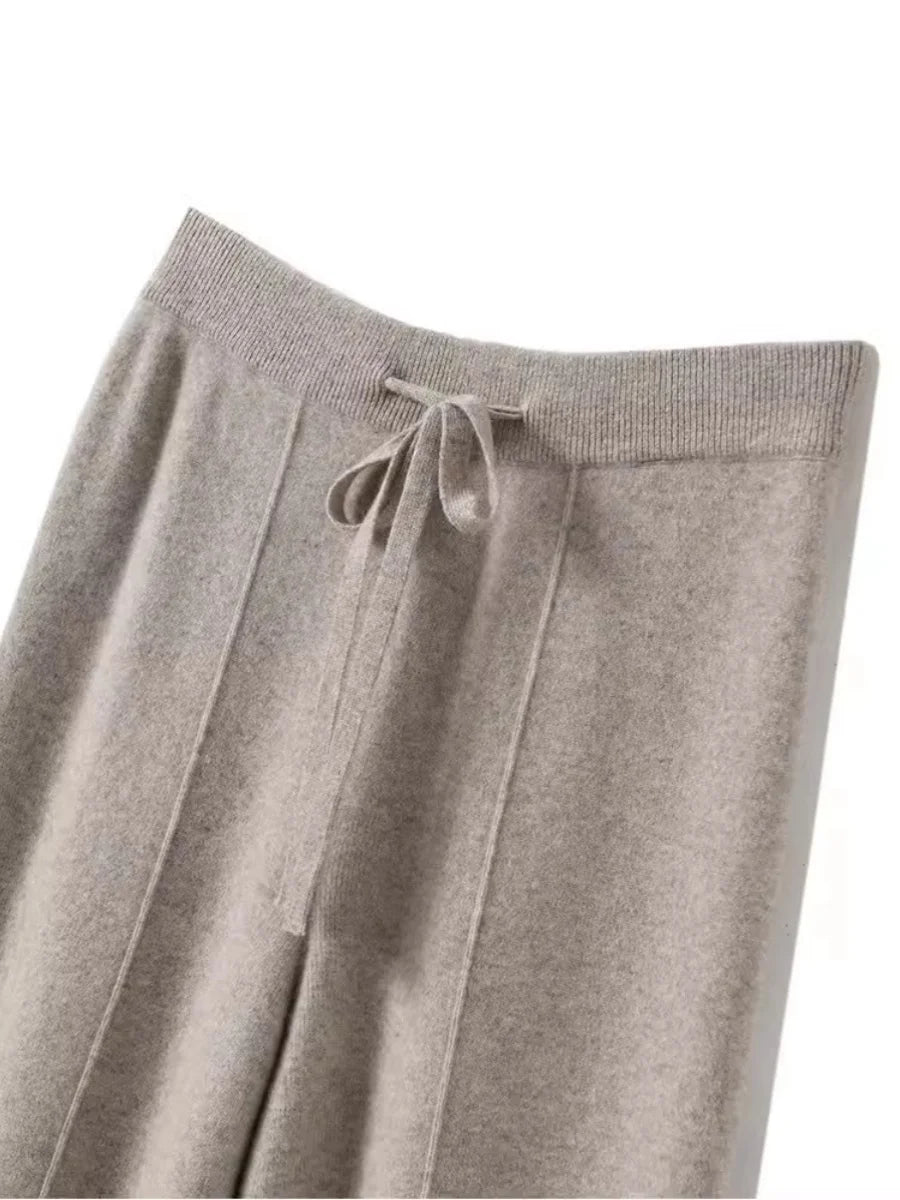 Montarello Women's Knitted Trousers Wide Leg Drawstring
