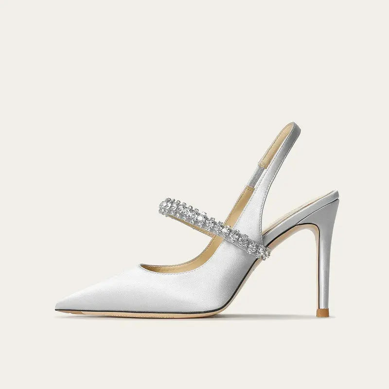 Montarello Women's Satin-Look Pointed Toe Slingback Heels