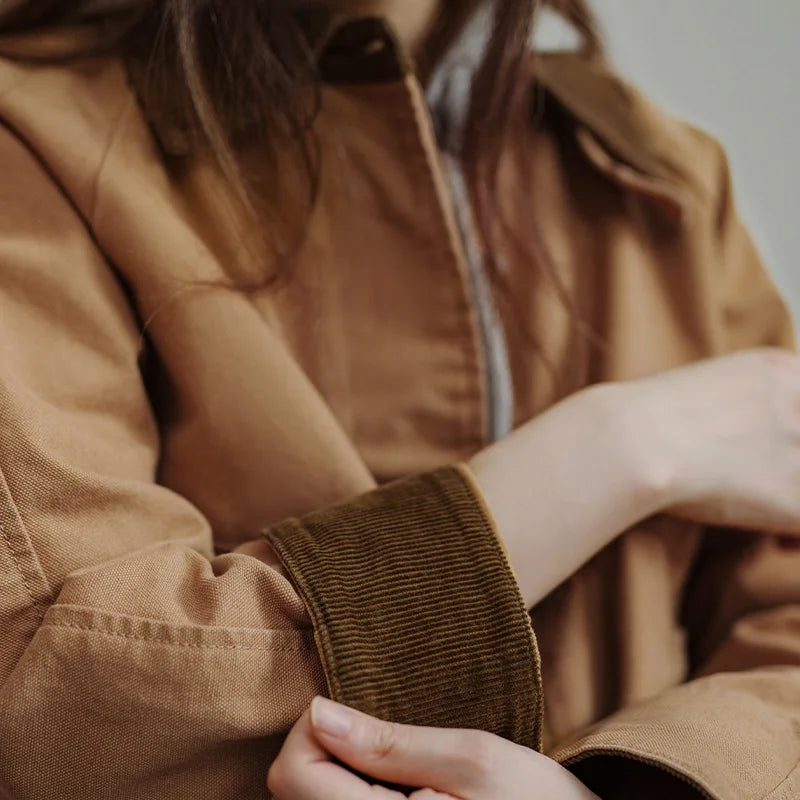 Montarello Women's Barn Jacket with Corduroy Collar and Utility Pockets