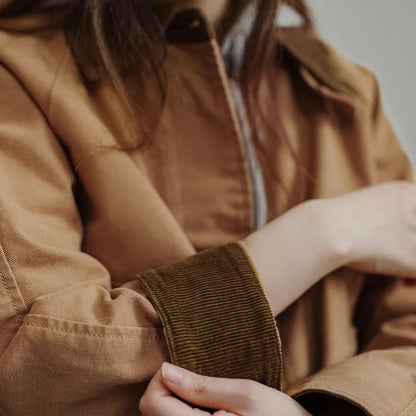 Montarello Women's Barn Jacket with Corduroy Collar and Utility Pockets
