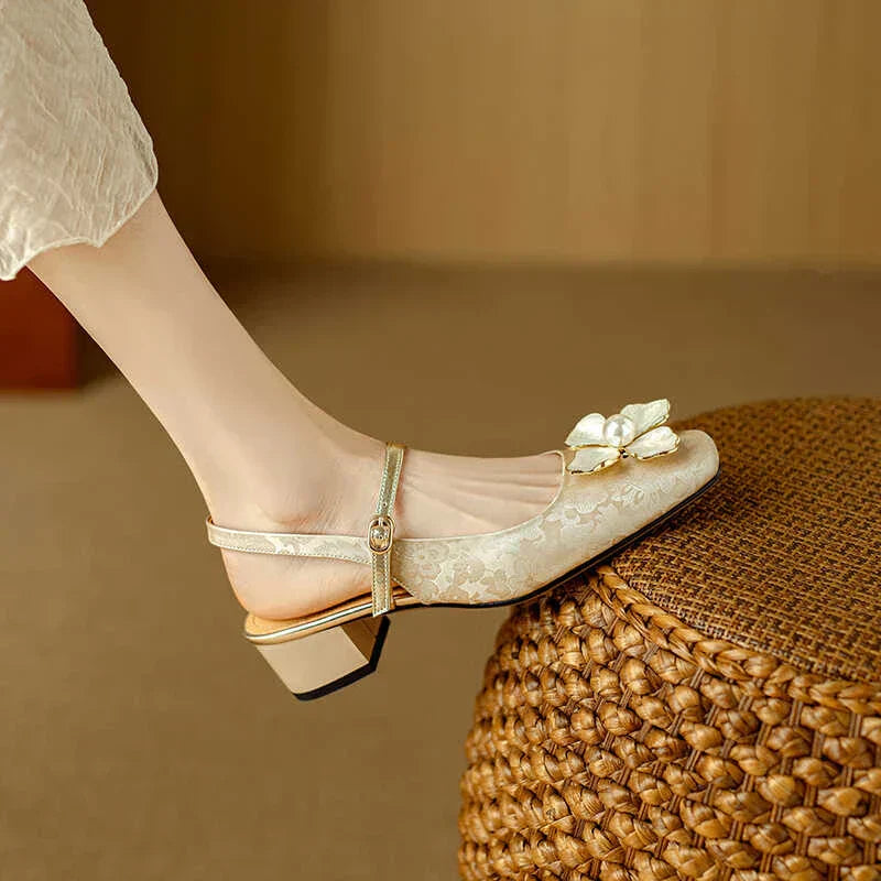 Montarello Women's Floral Block Heel Slingback Pumps