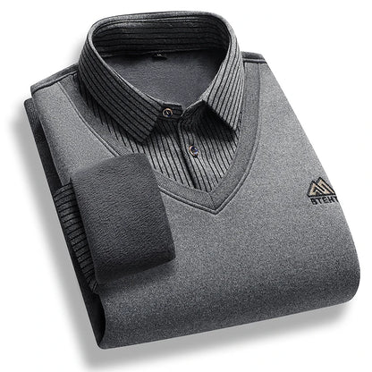 Montarello Men's Polo Sweater with Fleece Lining and Mock Layer