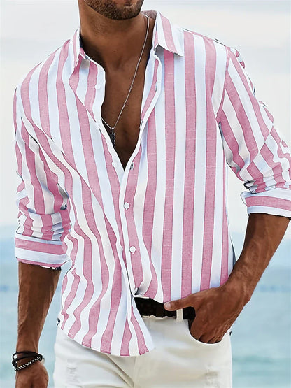 Montarello Men’s Striped Linen Look Summer Shirt