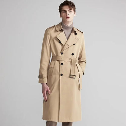 Montarello Men's Belted Trench Coat with Double Breasted Front