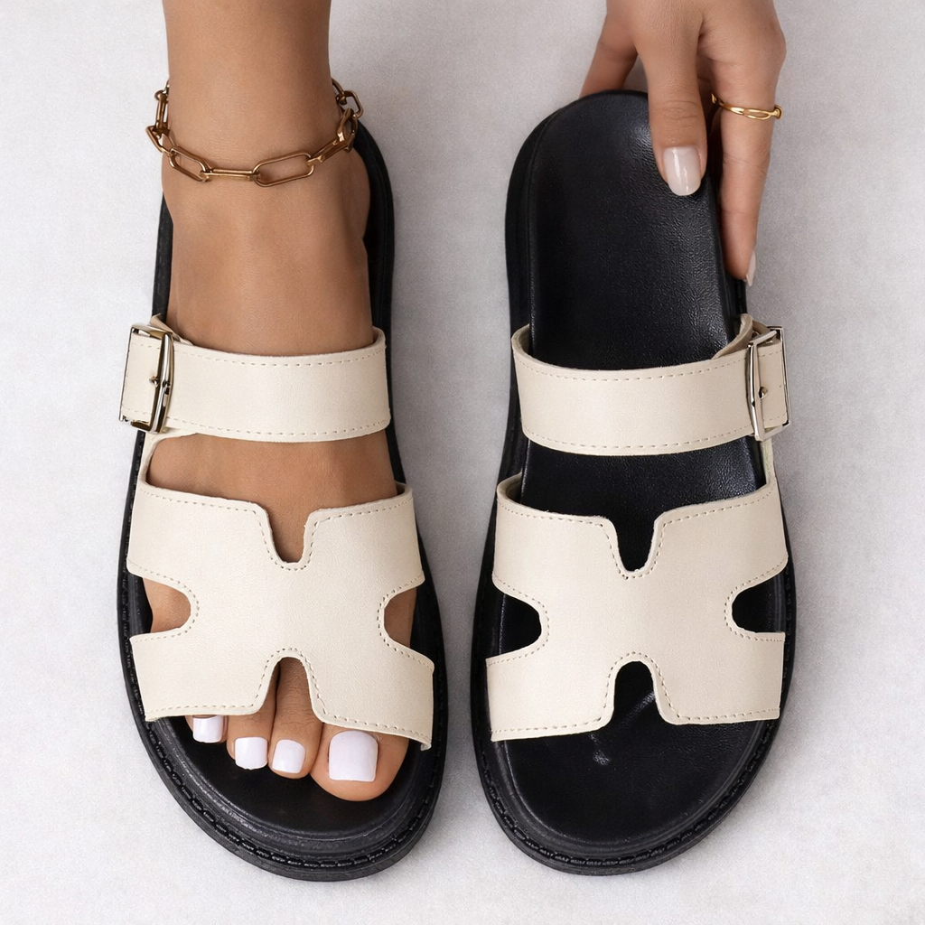 Montarello Women's Double Strap Flatform Sandals Buckle