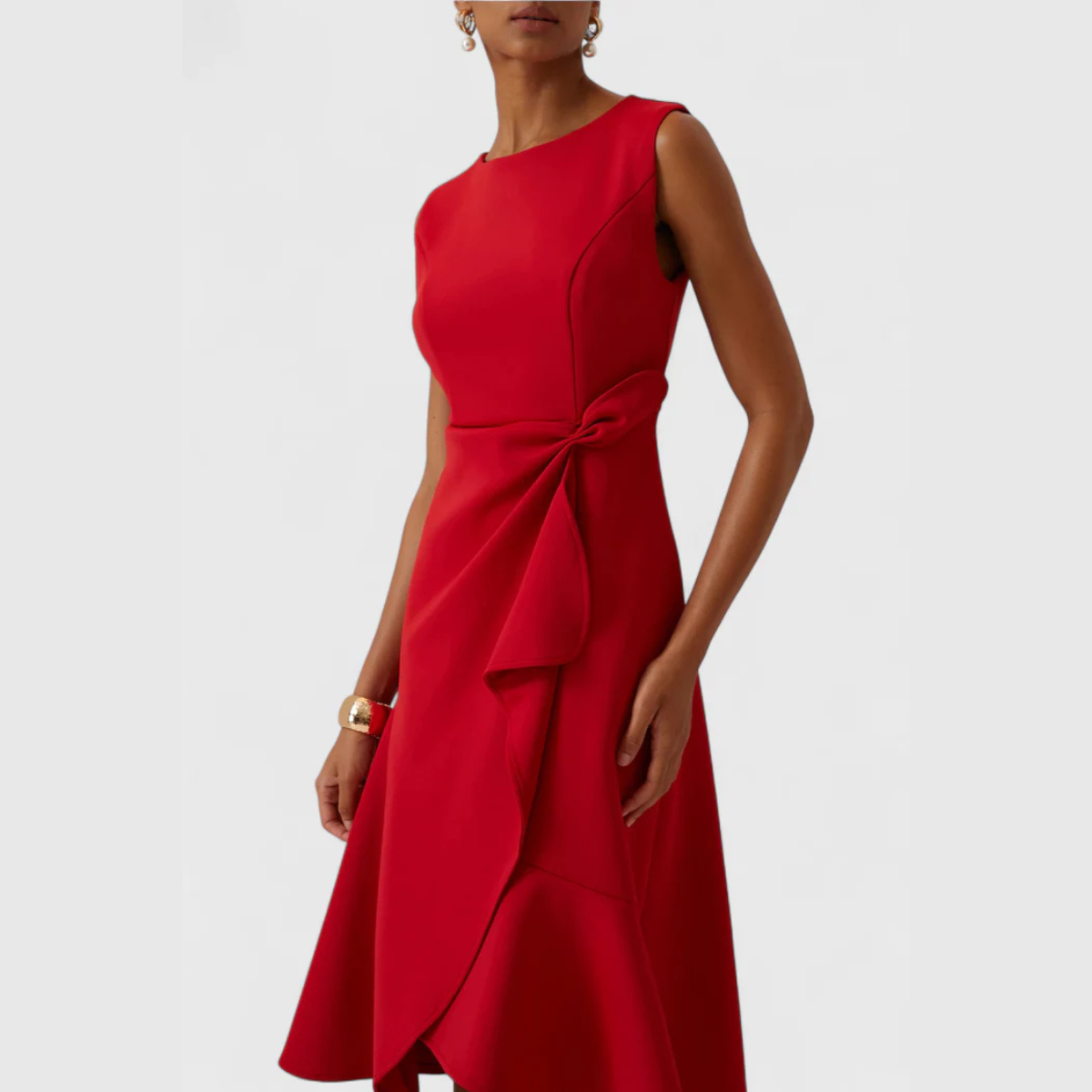 Montarello Women's Sleeveless Wrap Detail Ruffle Midi Dress