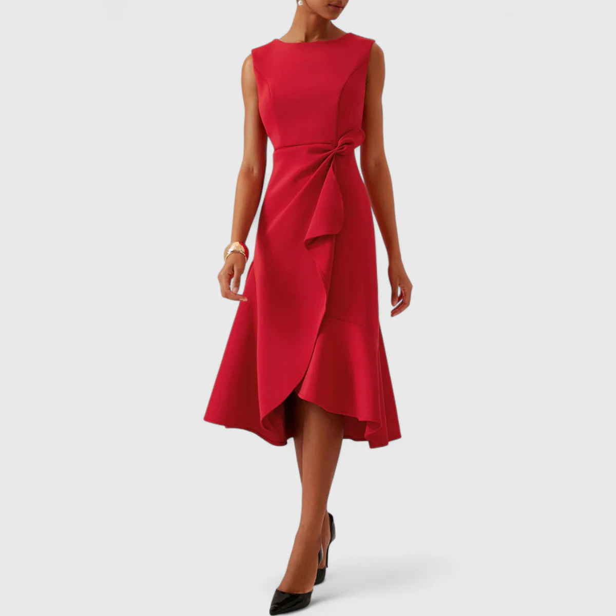 Montarello Women's Sleeveless Wrap Detail Ruffle Midi Dress