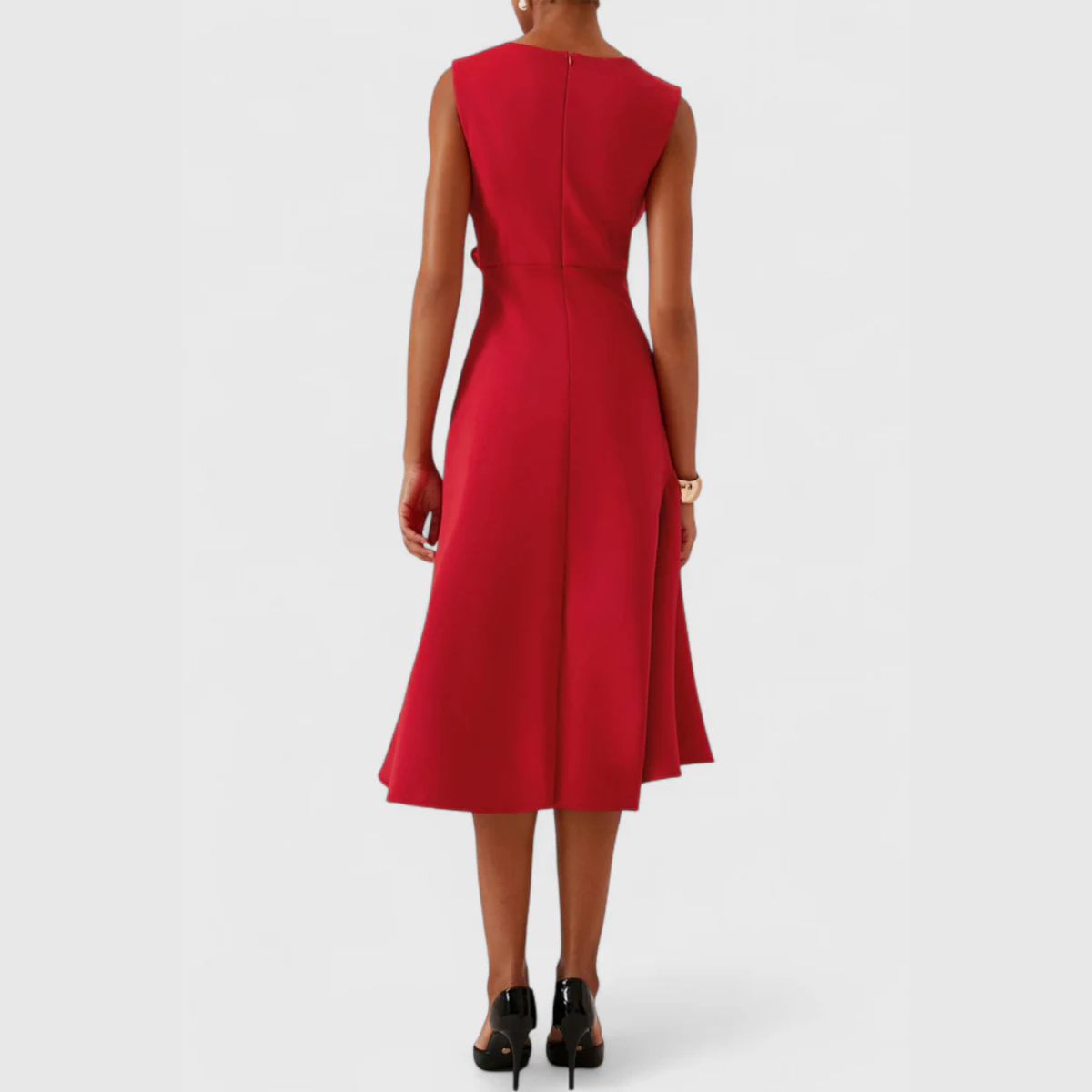 Montarello Women's Sleeveless Wrap Detail Ruffle Midi Dress