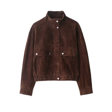 Montarello Women's Suede-Look Cropped Jacket with Snap Front