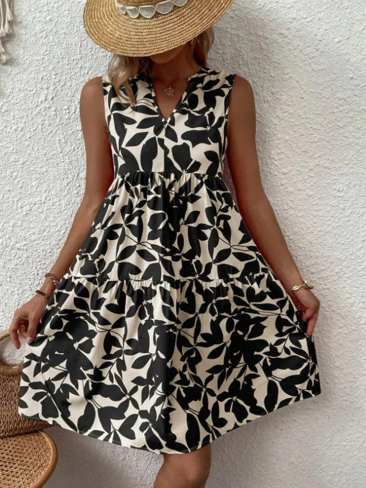 Montarello Women's Botanical Print Sleeveless V-Neck Midi Dress