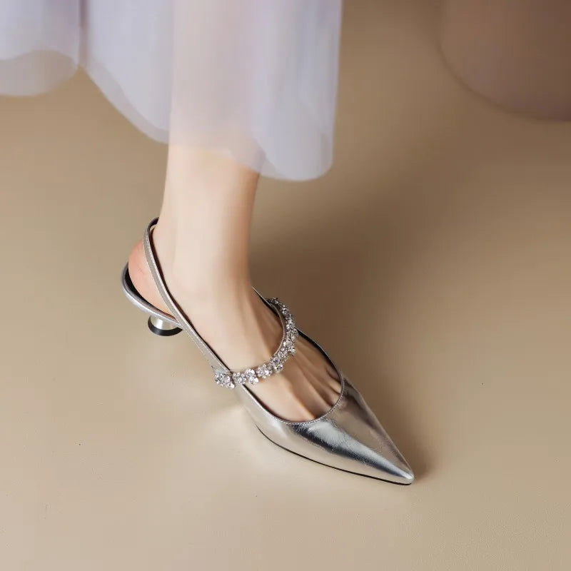 Montarello Women's Crystal Strap Pointed Toe Slingback Pumps