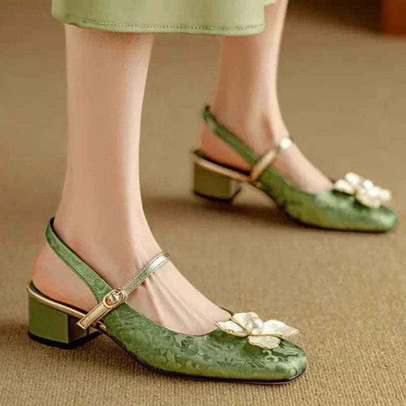 Montarello Women's Floral Block Heel Slingback Pumps