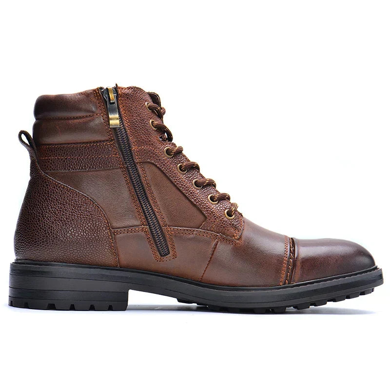 Montarello Men's Leather-Look Boots with Side Zip and Laces