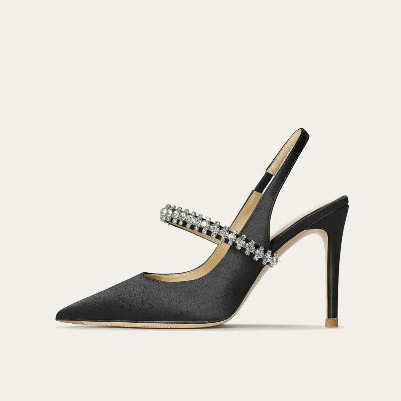 Montarello Women's Satin-Look Pointed Toe Slingback Heels
