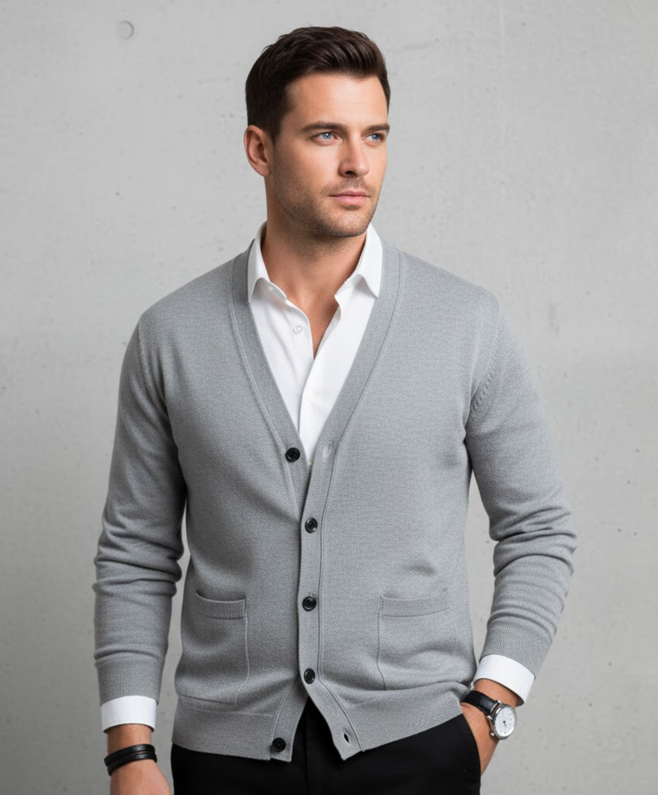Montarello Men's V-Neck Button Cardigan Knit