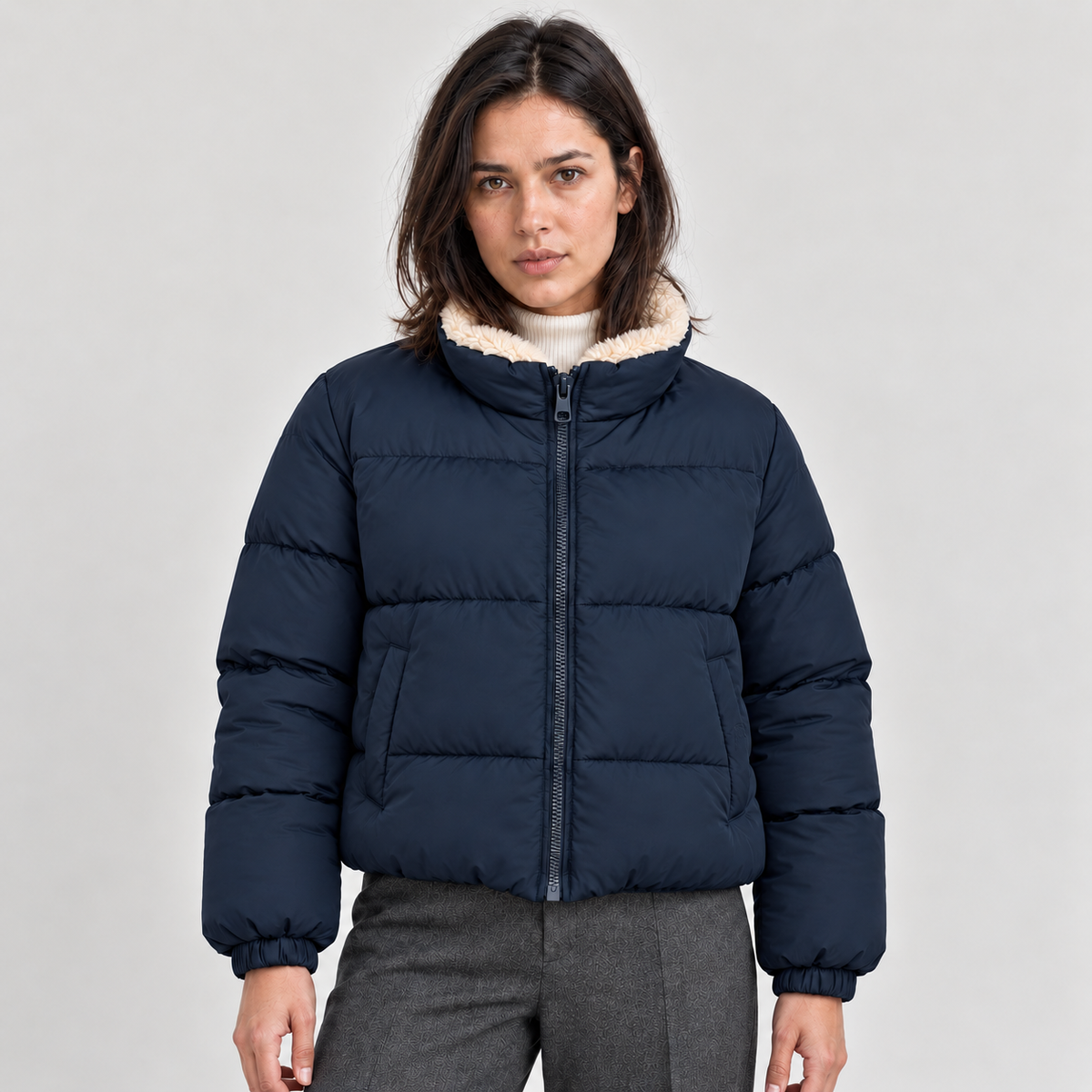 Montarello Women's Jacket Puffer Sherpa High Neck Full Zip
