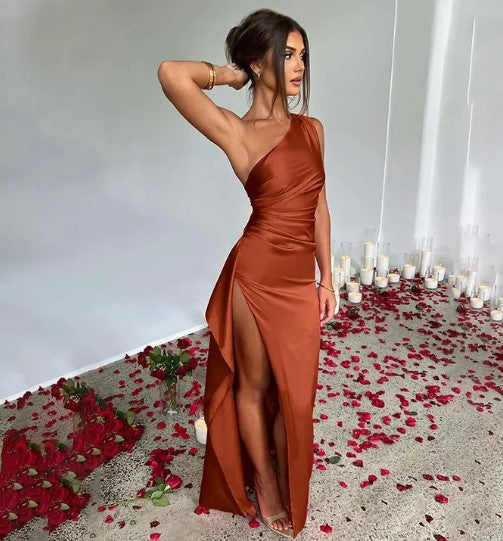 Montarello One Shoulder Women's Evening Maxi Dress with Slit