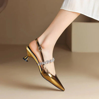Montarello Women's Crystal Strap Pointed Toe Slingback Pumps