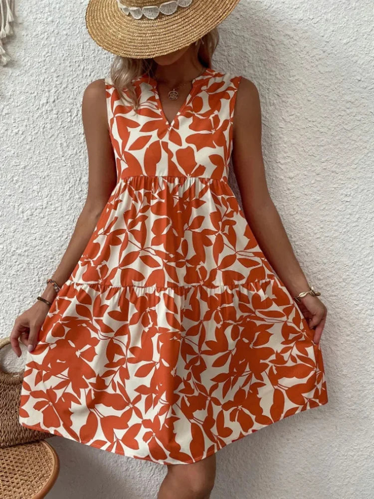 Montarello Women's Botanical Print Sleeveless V-Neck Midi Dress