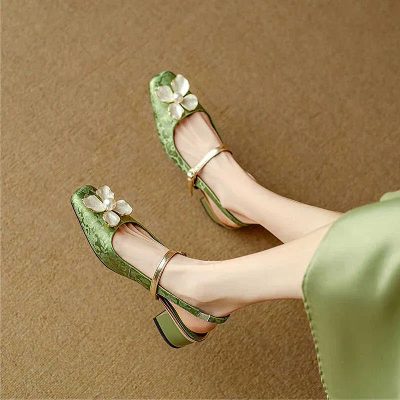 Montarello Women's Floral Block Heel Slingback Pumps