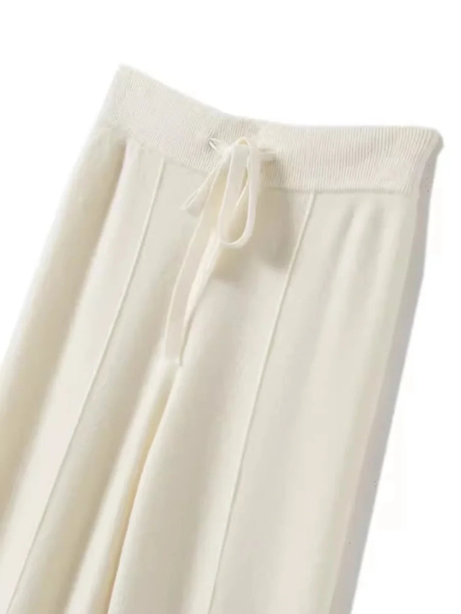 Montarello Women's Knitted Trousers Wide Leg Drawstring