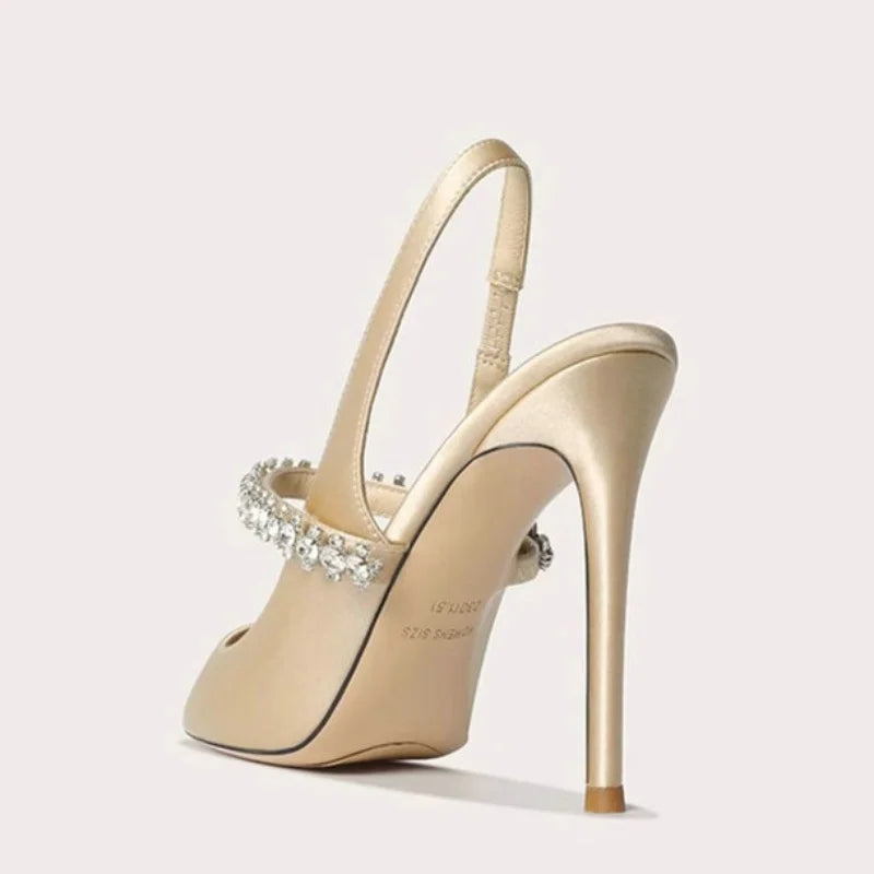 Montarello Women's Satin-Look Pointed Toe Slingback Heels