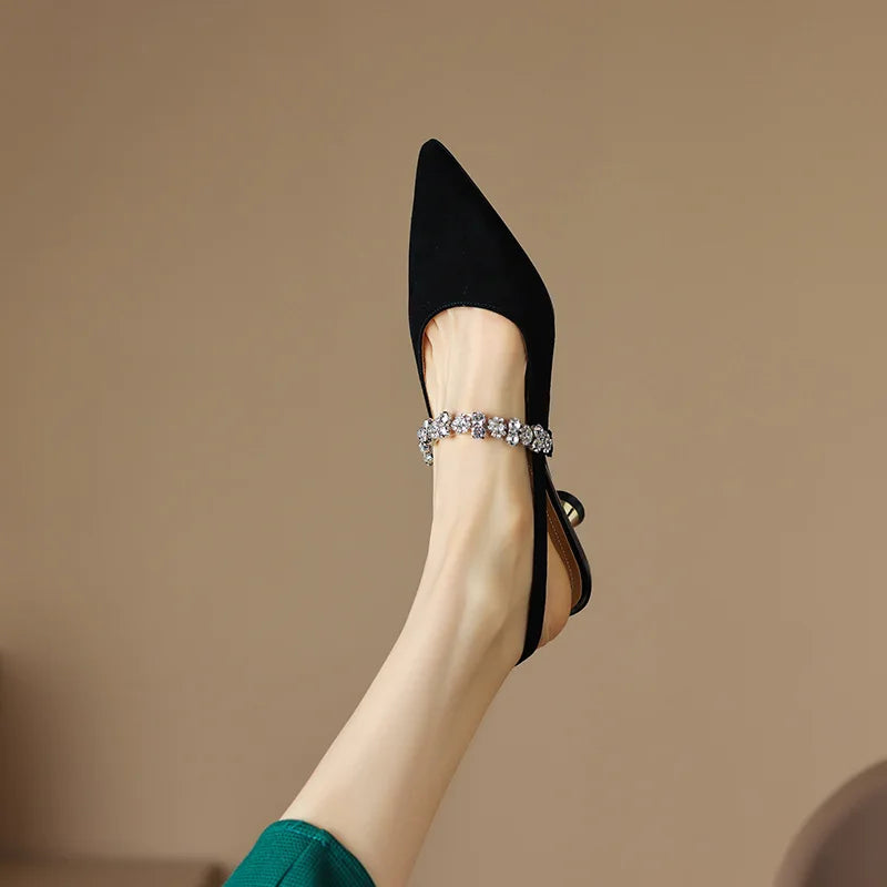 Montarello Women's Crystal Strap Pointed Toe Slingback Pumps