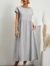 Montarello Women's Short-Sleeve Round Neck Pocket Midi Summer Dress