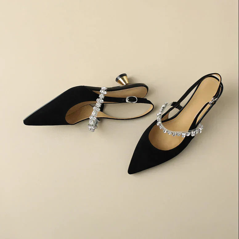 Montarello Women's Crystal Strap Pointed Toe Slingback Pumps
