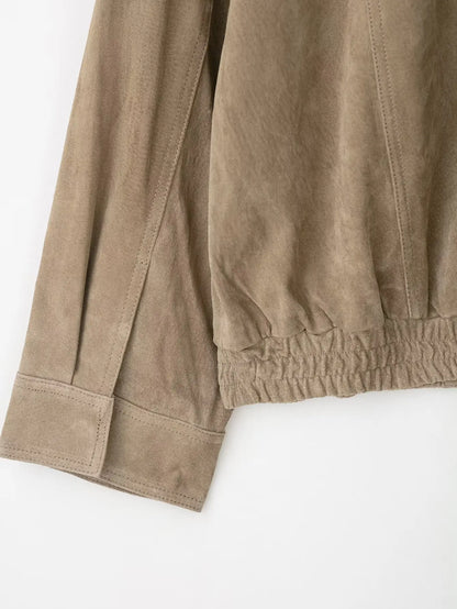 Montarello Women's Suede-Look Bomber Jacket with Pockets