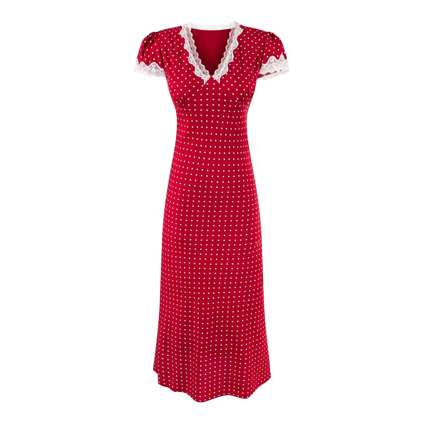 Montarello Women's Polka Dot Lace-Trim V-Neck Maxi Dress