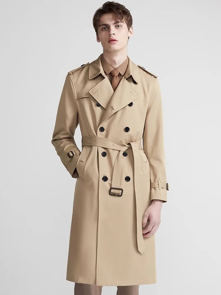 Montarello Men's Belted Trench Coat with Double Breasted Front