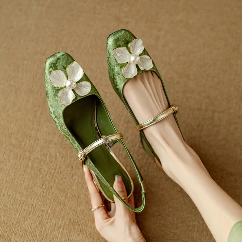 Montarello Women's Floral Block Heel Slingback Pumps