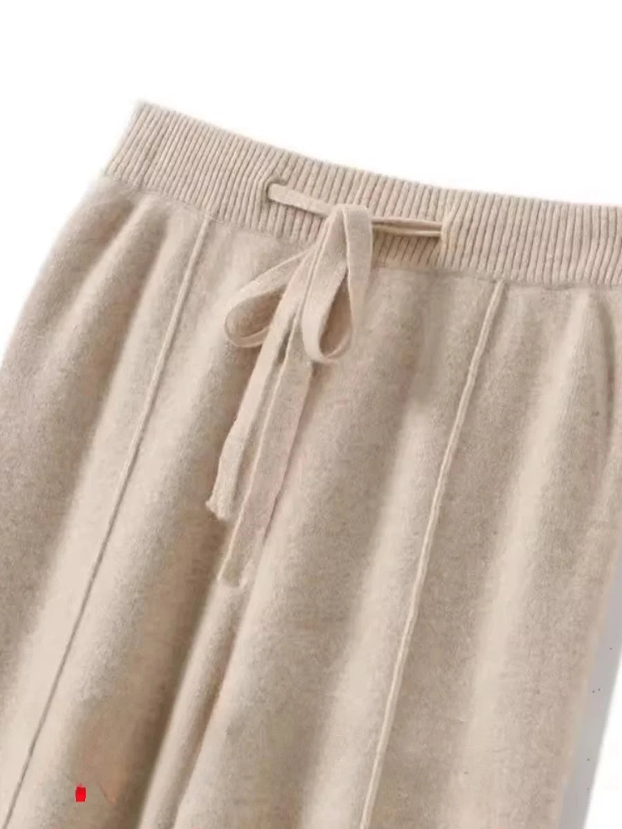 Montarello Women's Knitted Trousers Wide Leg Drawstring