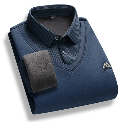 Montarello Men's Polo Sweater with Fleece Lining and Mock Layer