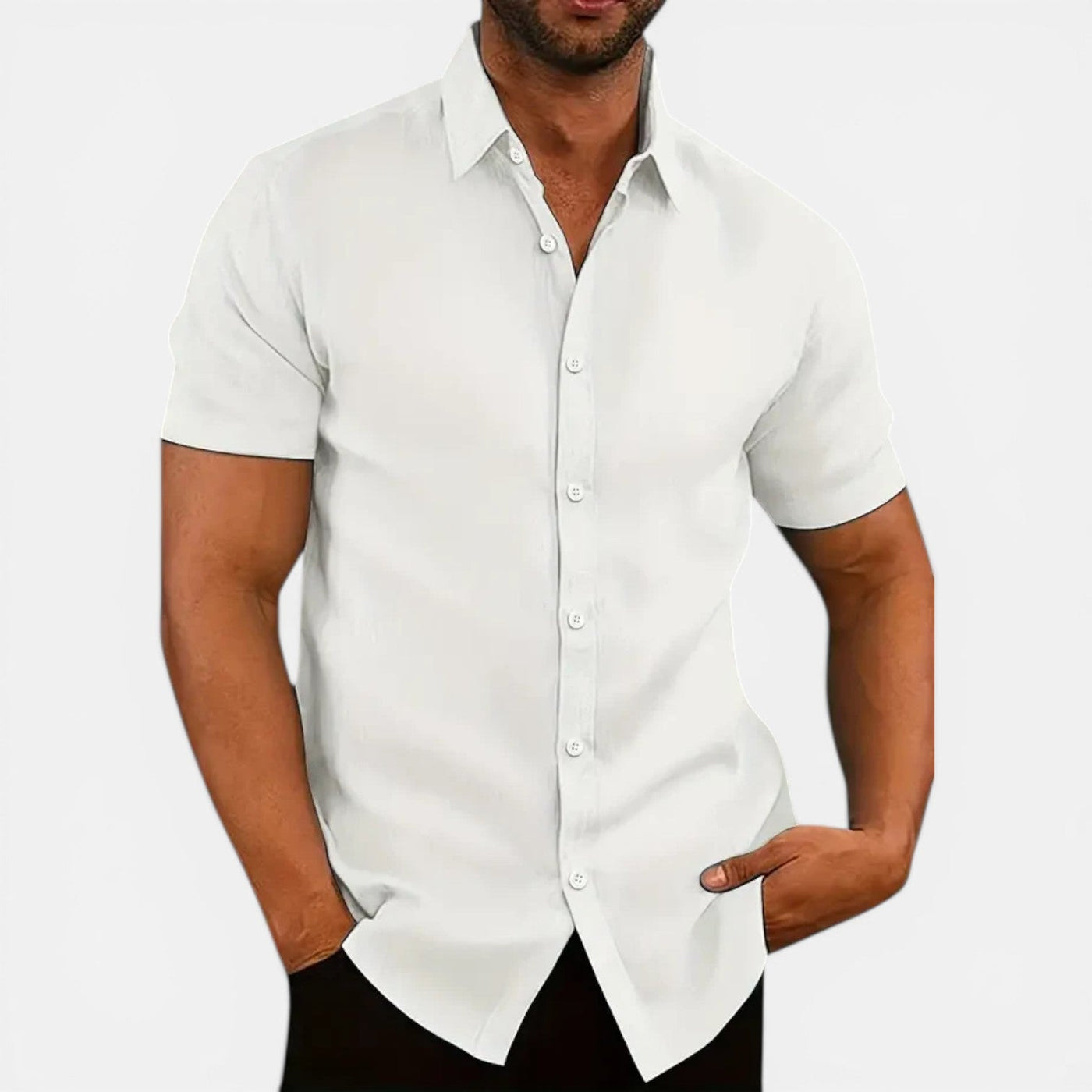Montarello Men's Slim Fit Short-Sleeve Linen-Look Summer Shirt