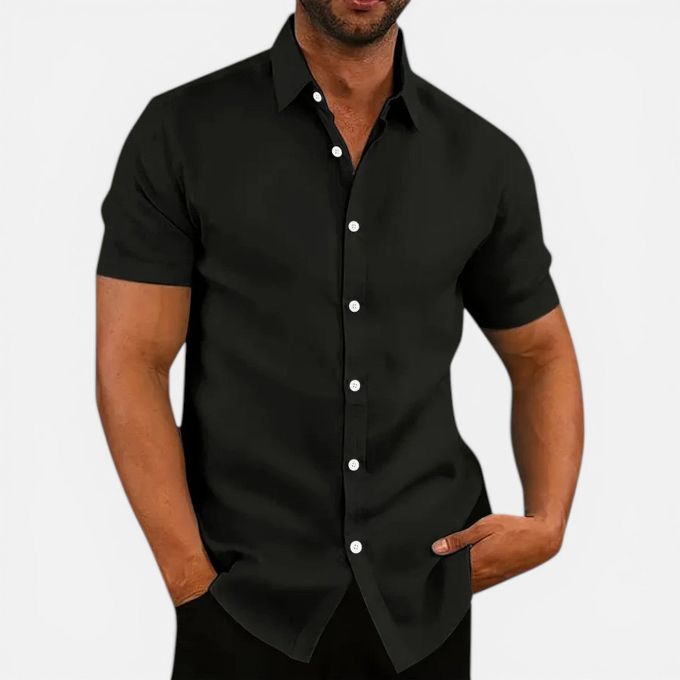 Montarello Men's Slim Fit Short-Sleeve Linen-Look Summer Shirt