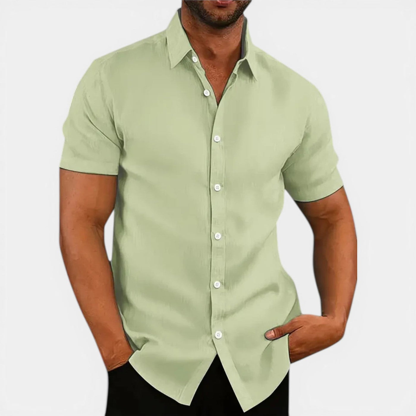 Montarello Men's Slim Fit Short-Sleeve Linen-Look Summer Shirt