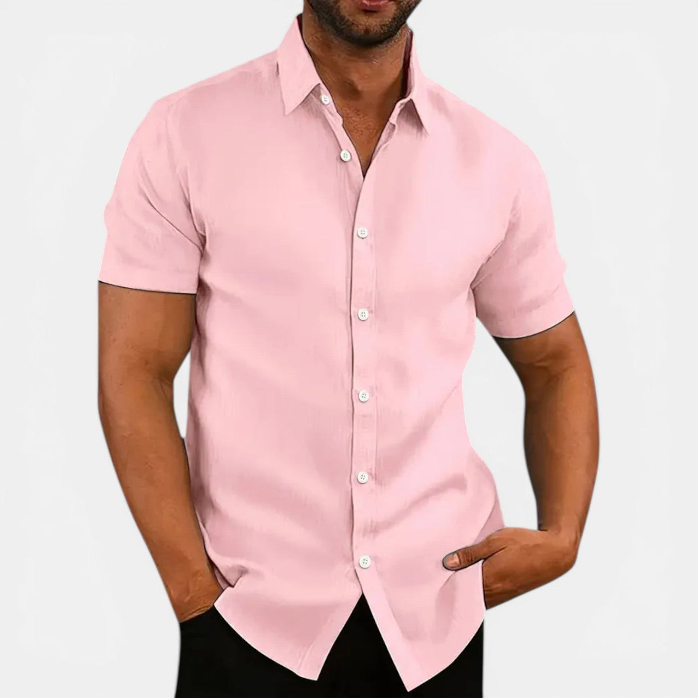 Montarello Men's Slim Fit Short-Sleeve Linen-Look Summer Shirt
