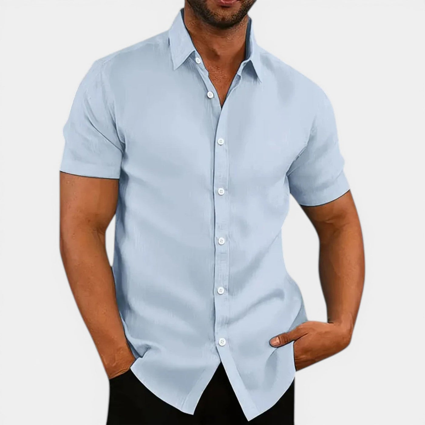 Montarello Men's Slim Fit Short-Sleeve Linen-Look Summer Shirt