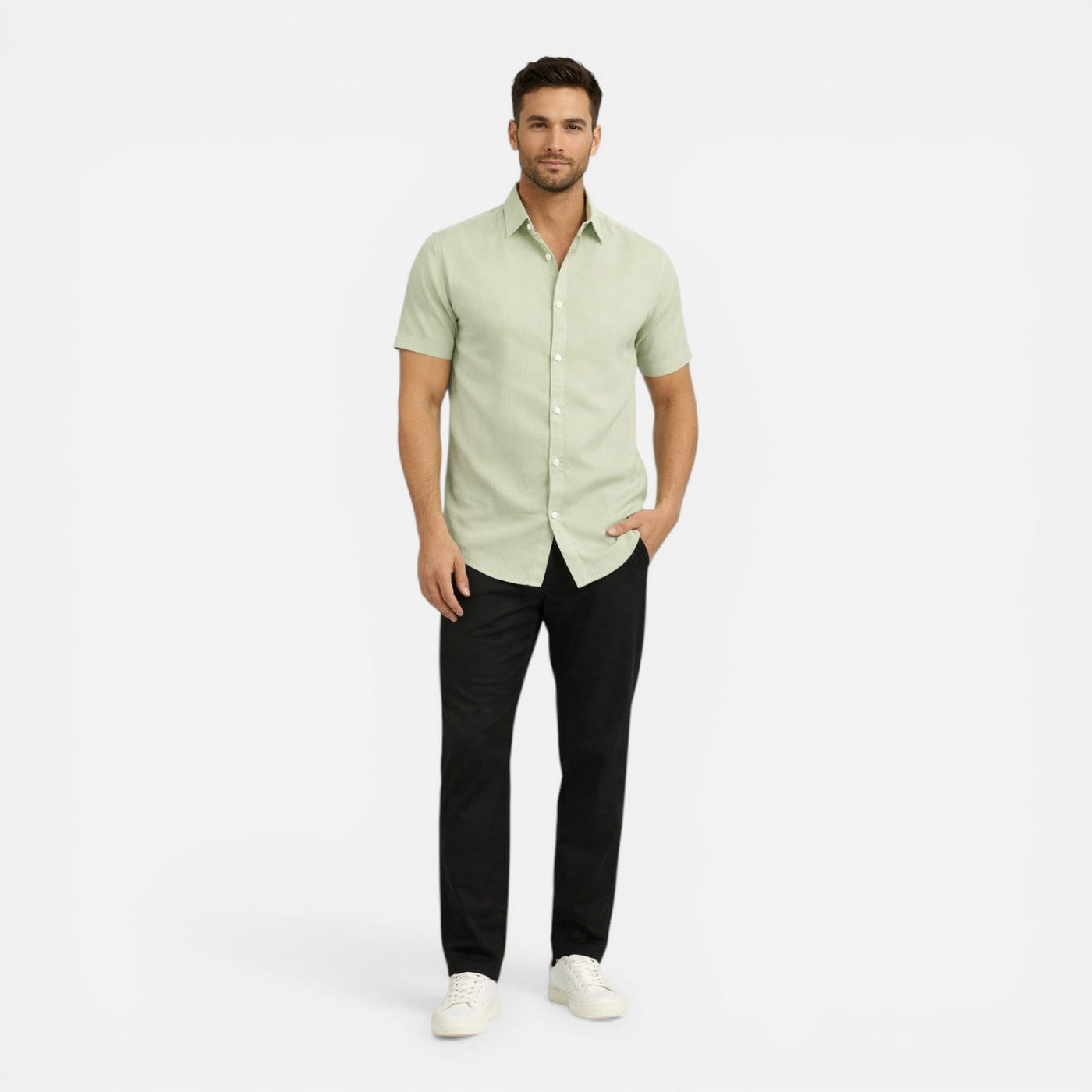 Montarello Men's Slim Fit Short-Sleeve Linen-Look Summer Shirt