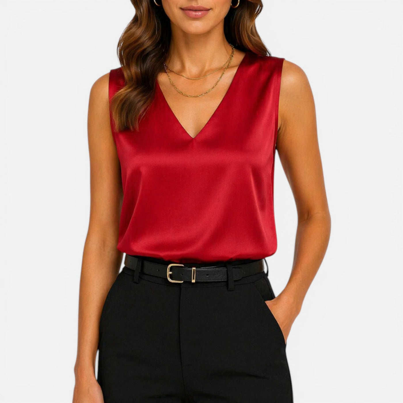 Montarello Women's Satin-Look V-Neck Camisole Evening Top