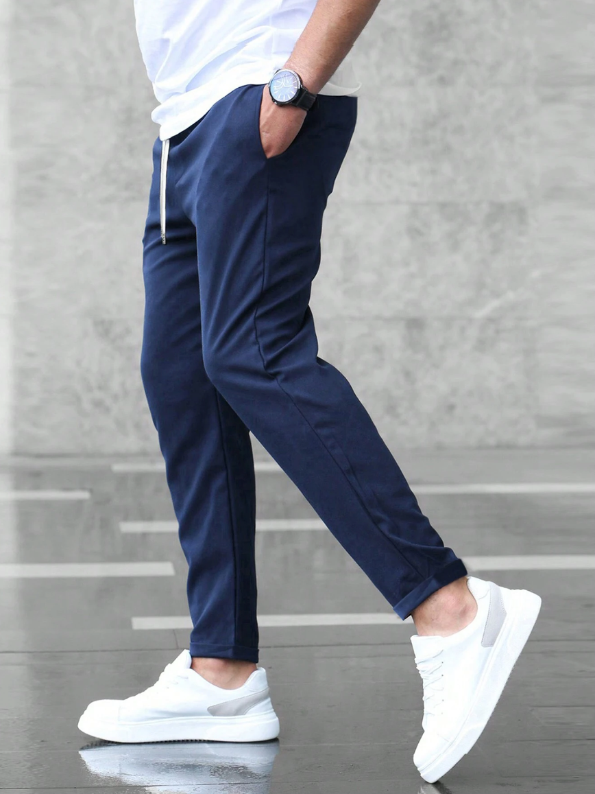 Montarello Men's Slim Fit Drawstring Trousers with Tapered Leg